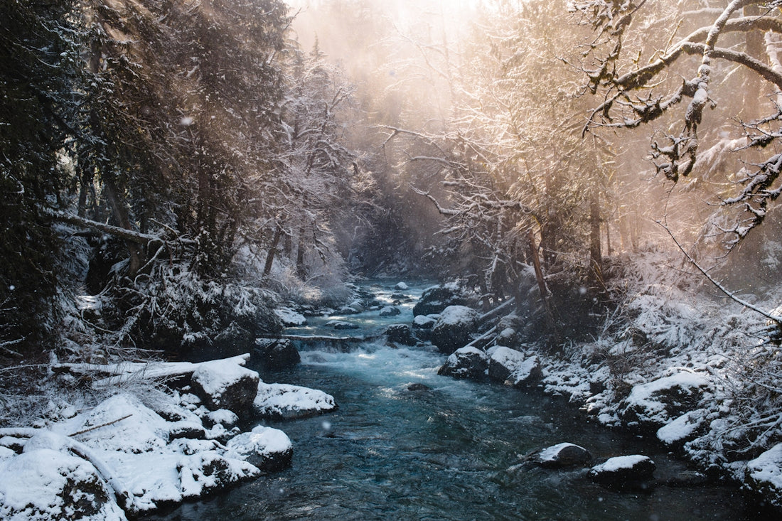 river between snow filled soil