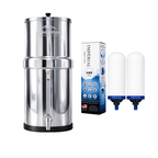 Monderma Fontaine Travel Fuente con filtro por gravedad de acero inoxidable de 5,6 L | Vista del grifo | 2 filtros AMB imperiales | 12 meses de filtración Monderma