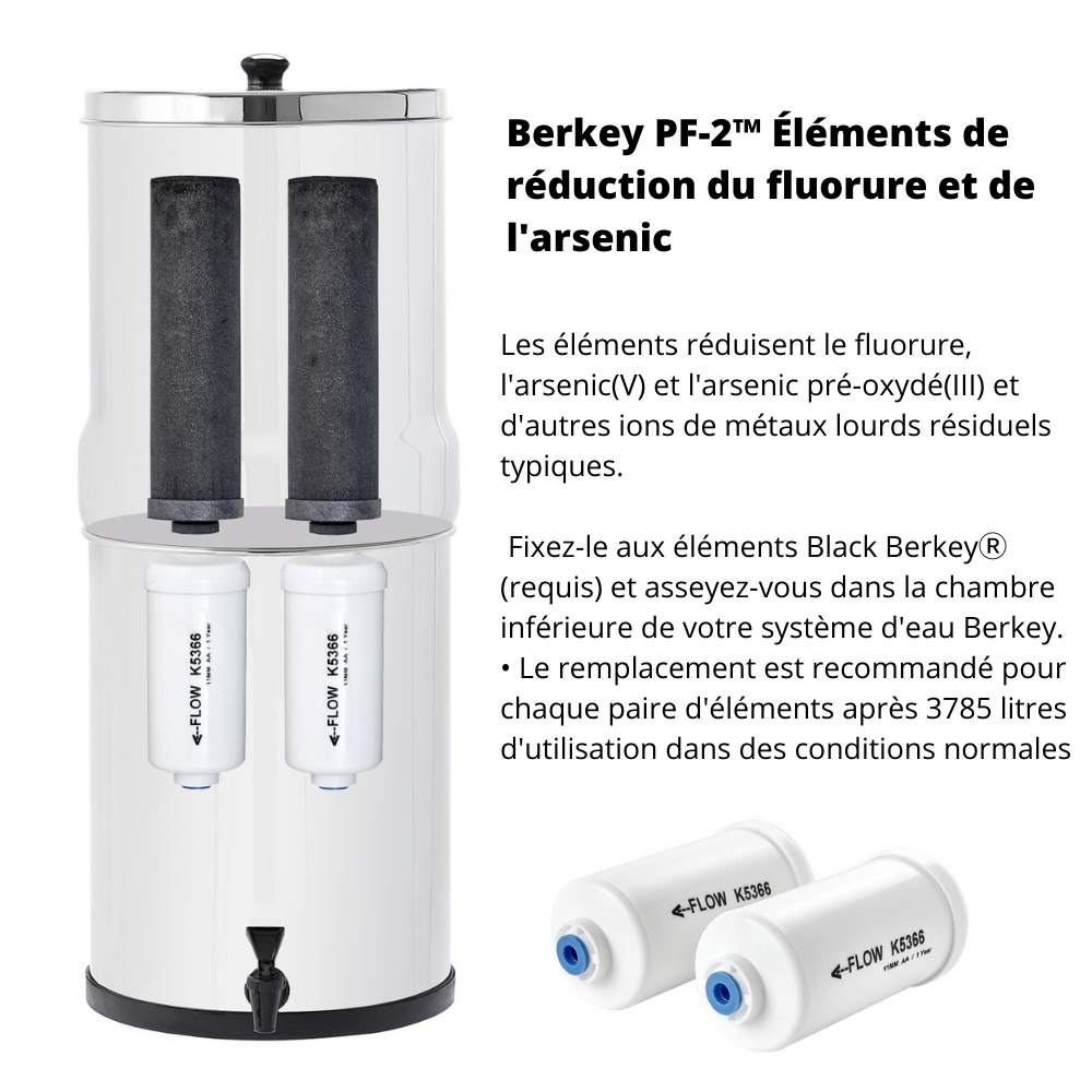 berkey éléments de filtration PF-2™ Berkey lot de 2 packs, cartouche fluorure et d'arsenic Berkey