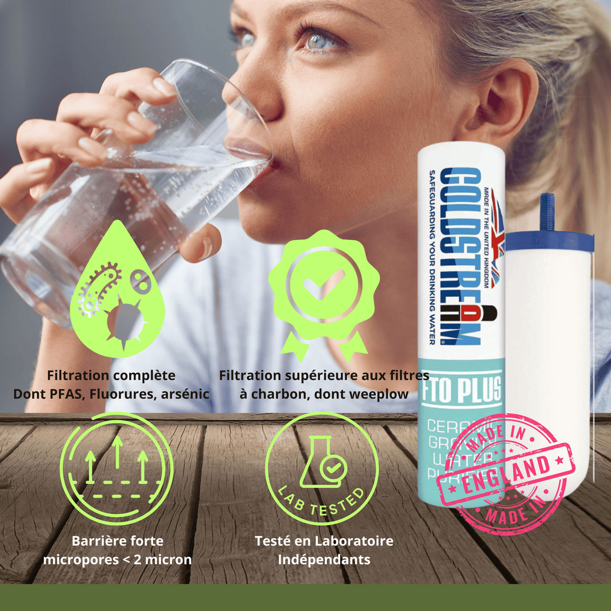 fontaine à gravité Monderma Fontaine Big 8.5L inox - 2 FTO+ Coldstream - Robinet Vue - 6 mois de filtration Monderma waterfilters