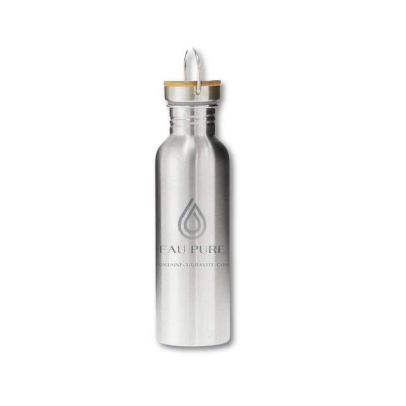 botella de acero inoxidable Botella de acero inoxidable de 800 ml - Tapa de bambú, asa de transporte para fuente de gravedad