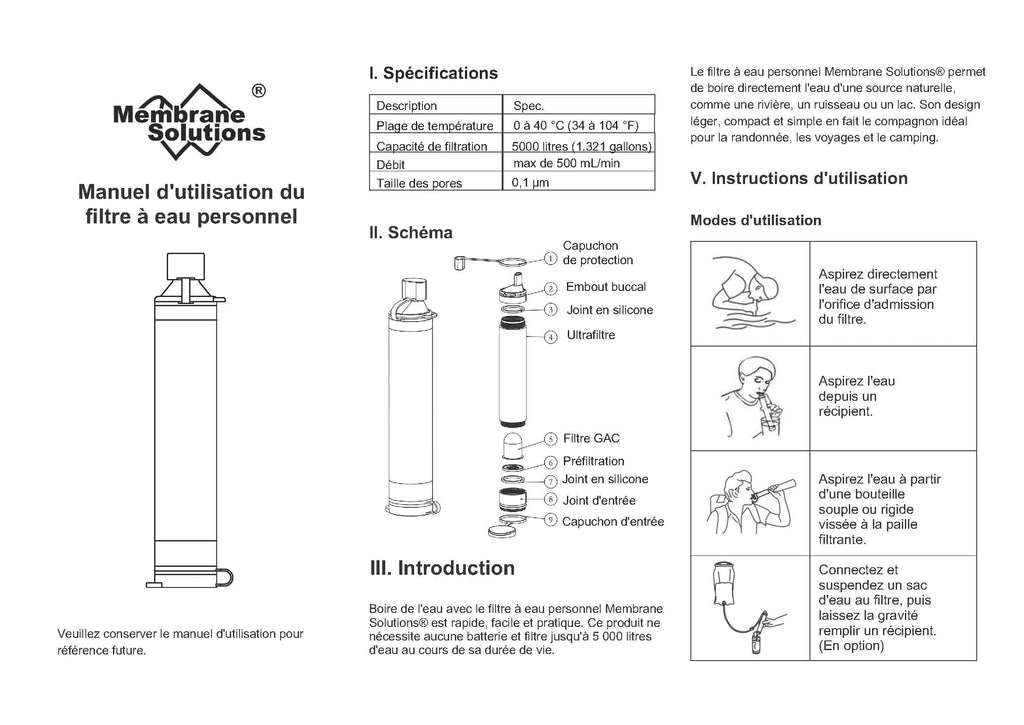 Pajita filtrante de agua pura Soluciones de pajita filtrante de membrana, Pajita filtrante, de 1 a 50 unidades, cualquier situación, Soluciones de membrana, caudal 500ml por minuto cualquier situación, 500L de agua pura, caudal 500ml por min| Filtros de agua FBM Monderma