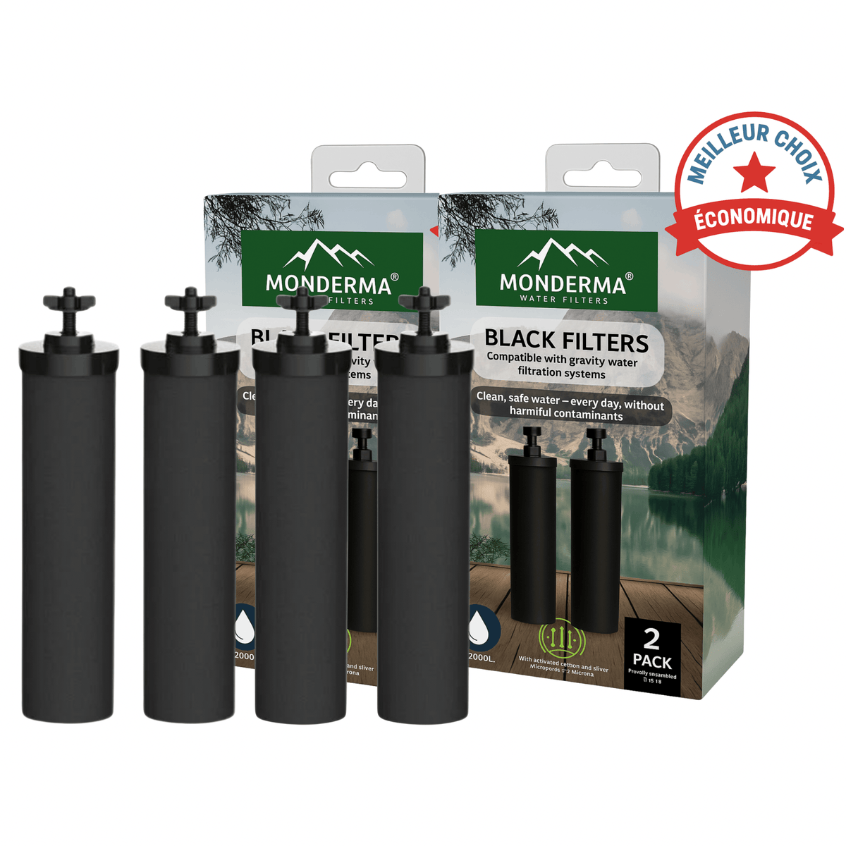 Monderma éléments de filtration Monderma Black filters - 4 cartouches filtration, 24 mois, alternative berkey Monderma waterfilters